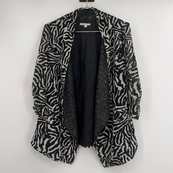 Alberto Makali Black & White Textured Zebra Print Open Front Blazer Jacket - L - Picture 1 of 10